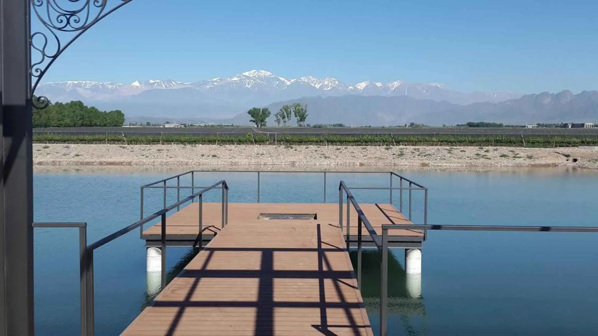 Rest and relax at the Lamadrid Estate Wines docks. The Andes can be seen in the background. 