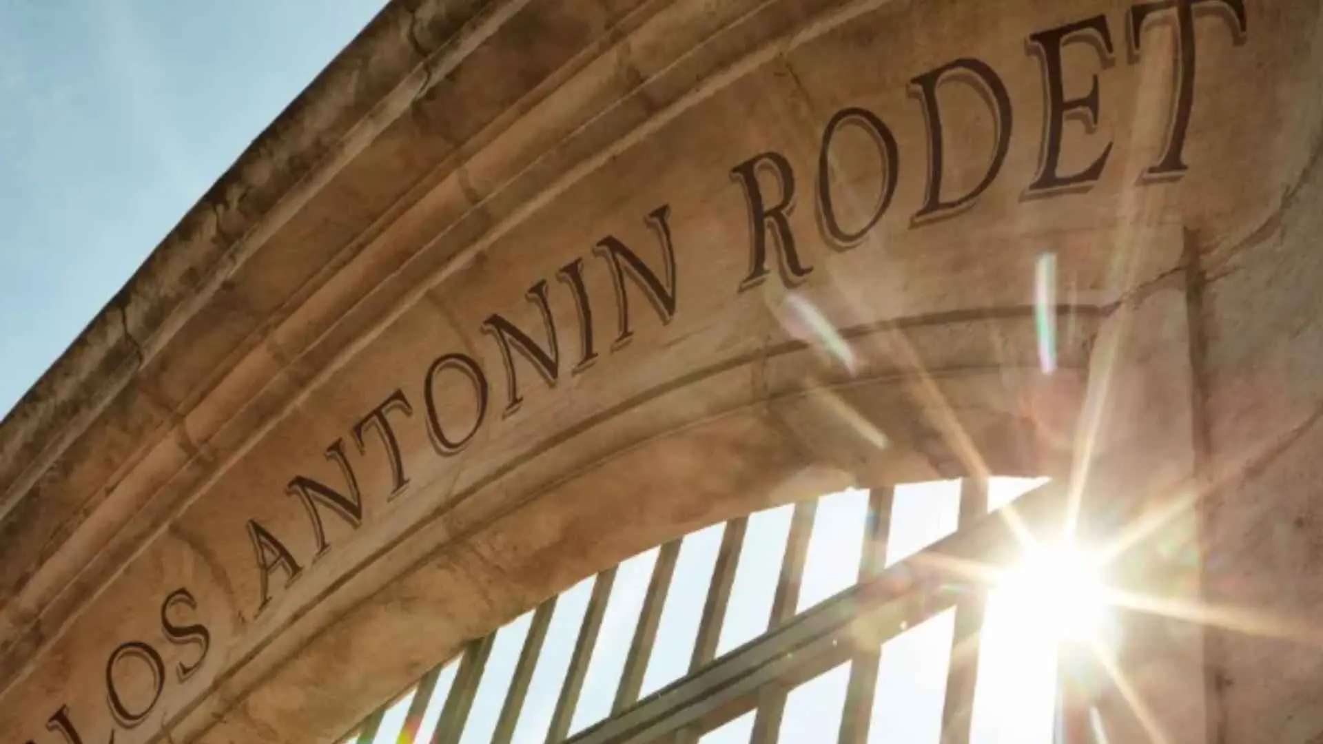 Antonin Rodet winery inscription that sits on top of the entrance to the courtyard.