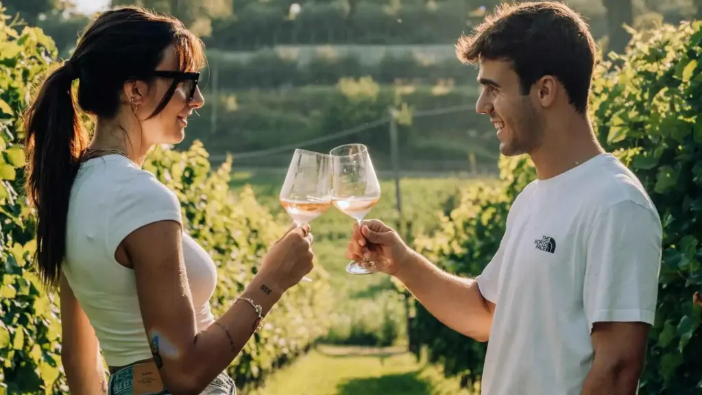 Italy, Veneto, Wine and Food Tasting in the Vineyard in Lazise