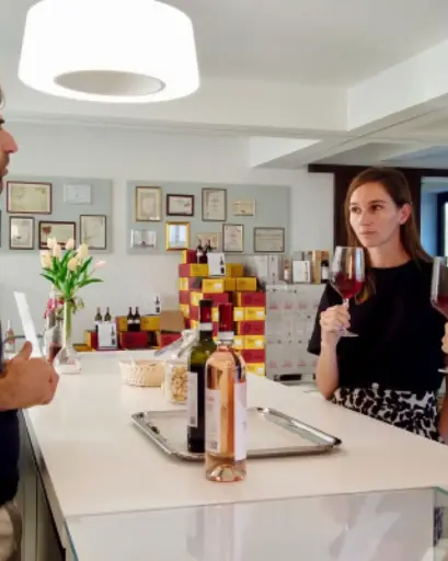 Italy, Veneto, Cantina Valetti - Easy Wine Tasting standing in the Wine Shop